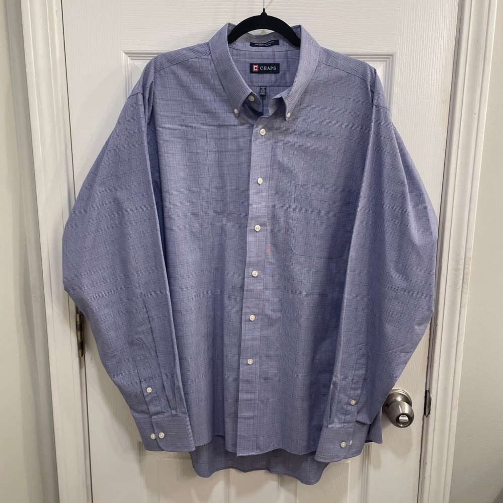 Chaps Blue Checkered Casual Wrinkle Free Button Down Shirt Size XL